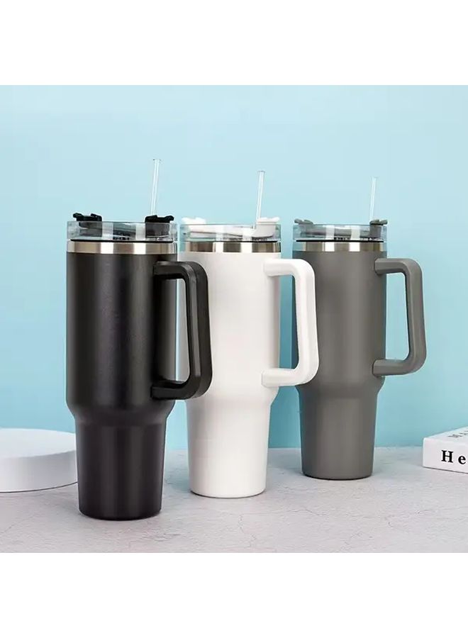 Grey 40oz Stainless Steel Insulated Tumbler With Handle And Straw Large Capacity For Car Travel Durable - Image 3