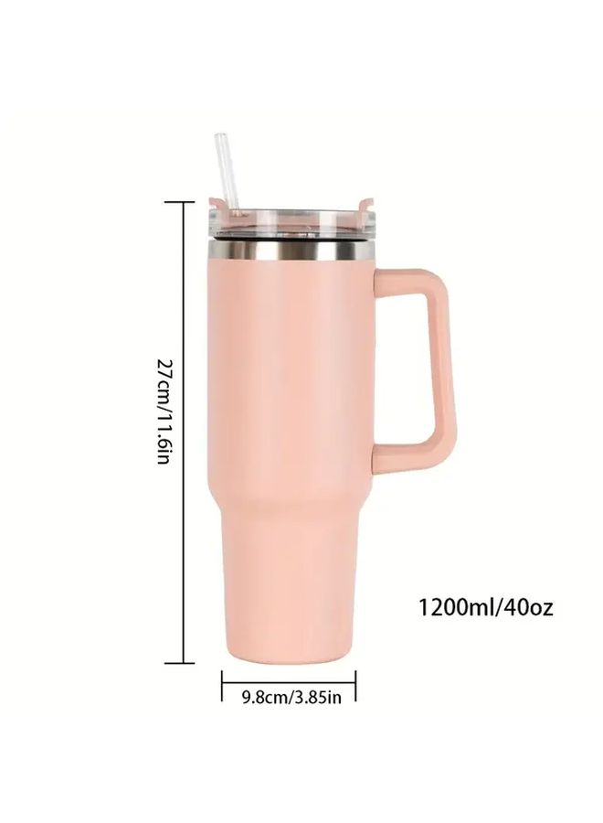 Grey 40oz Stainless Steel Insulated Tumbler With Handle And Straw Large Capacity For Car Travel Durable - Image 2