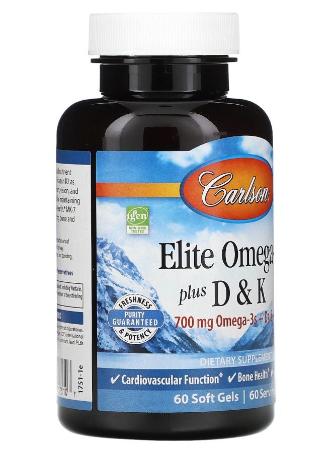 Carlson Elite Omega-3 Plus D & K Natural Lemon Flavor 60 Soft Gels - Image 2