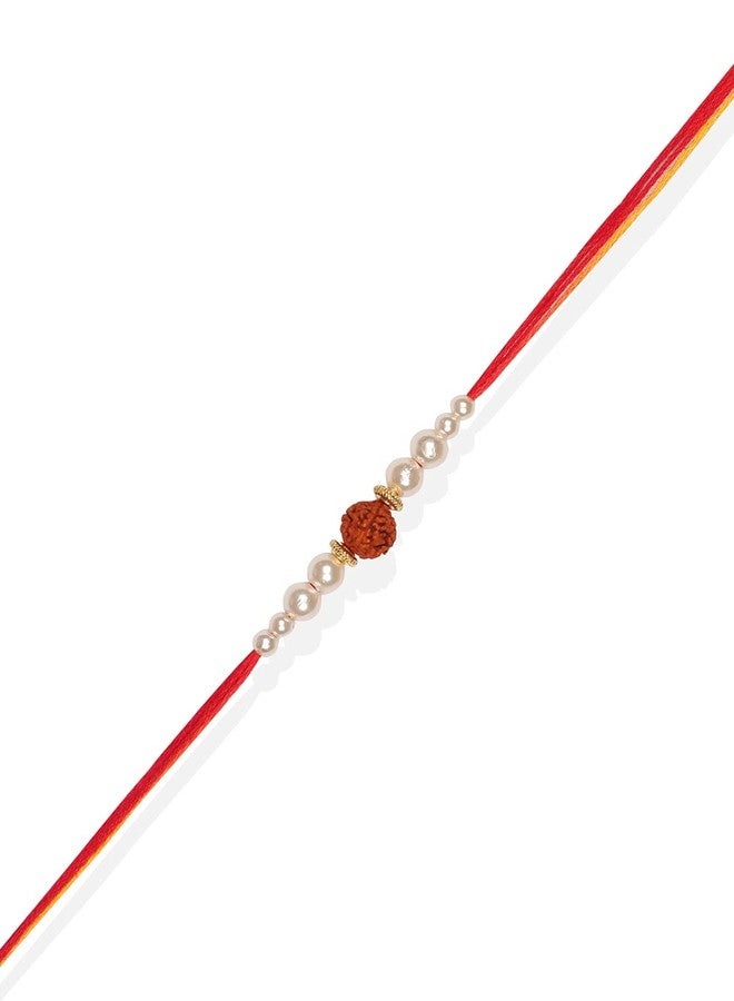 ACCESSHER Traditional Gold Plated Elegant and Stylish Rudraksh Rakhi for Beloved Brother Pack of 6 with Roli Kumkum Packets and Happy Rakshabandhan Card - Image 4