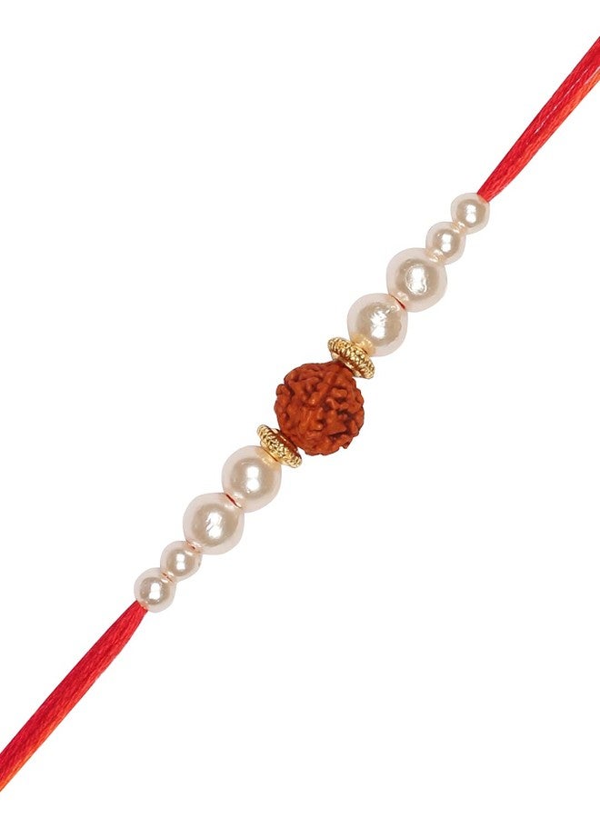 ACCESSHER Traditional Gold Plated Elegant and Stylish Rudraksh Rakhi for Beloved Brother Pack of 6 with Roli Kumkum Packets and Happy Rakshabandhan Card - Image 3