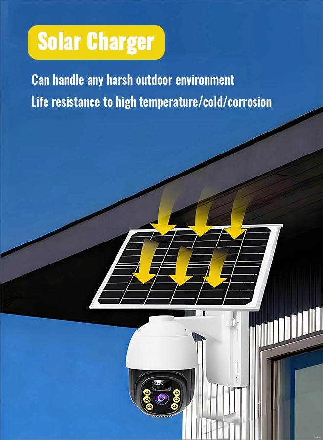 نار كاميرا مراقبة خارجية تعمل بالطاقة الشمسية ومزودة بشريحة SIM 4G، كاميرا مراقبة CCTV بدقة 4K HD، مقاومة للماء بمعيار IP65، دوران أفقي 345 درجة، كاميرا PIR عالية الدقة، بطارية مدمجة، مراقبة خارجية بدون كهرباء أو إنترنت - أسود، شريحة SIM 4G LTE (العبوة مزودة بشريحة SIM 4G LTE وبطاقة ذاكرة TF سعة 64 جيجابايت) - Image 2