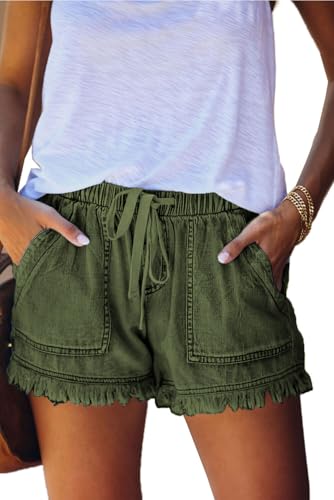 YOCUR Denim Shorts for Women High Waisted Casual Baggy Fringe Drawstring Stretch Waist Short Pants Trendy Jeans Shorts for Women Green M - Image 5