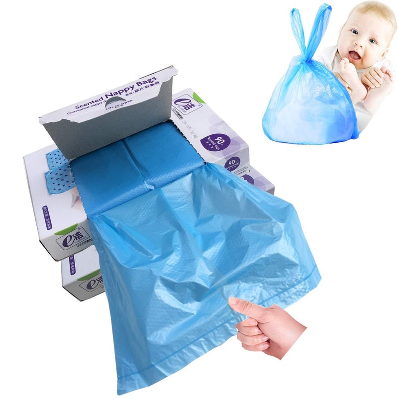 Dergik Disposable Diaper Bag for Baby, Diaper Sacks Cover the Incontinence Odor Really, Fresh Light Baby Powder Faint Scent, 540 Counts 180 Bags, Blue - Image 1