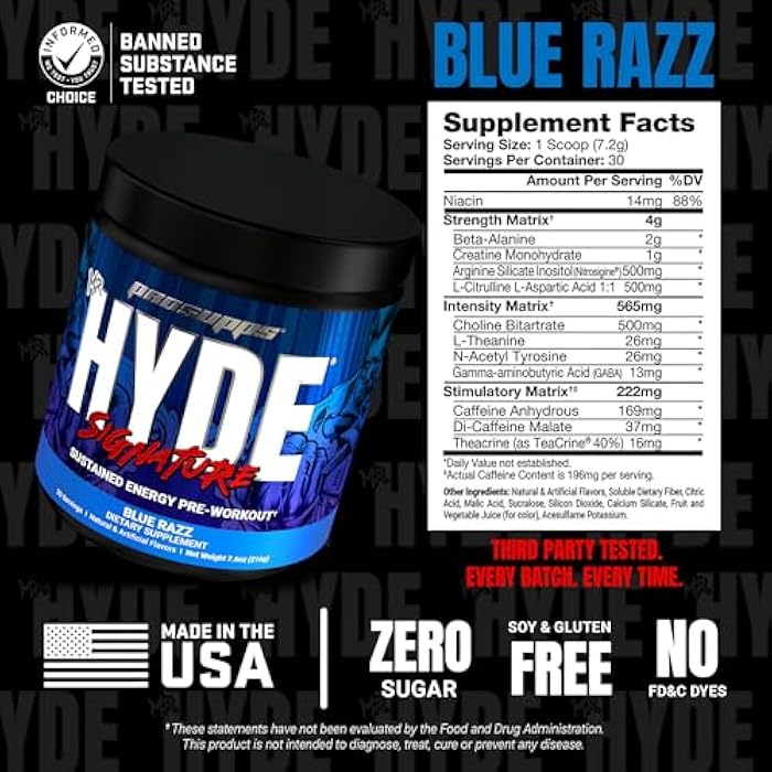 PROSUPPS Mr. Hyde Signature Pre Workout Powder with Creatine, Beta Alanine & Caffeine - Performance, Energy & Endurance - Clean Fitness & Gym Supplements for Men & Women (Blue Razz, 30 Servings) - Image 5