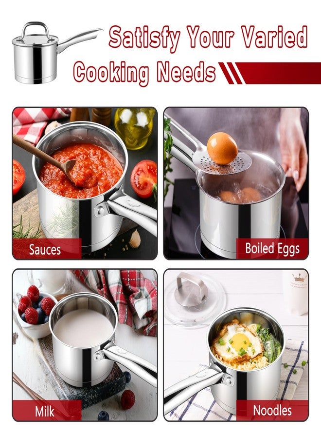 P&P CHEF 1 Quart & 2 Qruat Saucepan with Lid Set, Stainless Steel Small Cooking Pot Induction Sauce Pan for Pasta Soup, Ergonomic Handle & Tri-ply Base, Dishwasher Safe, 2 Pan - Image 5