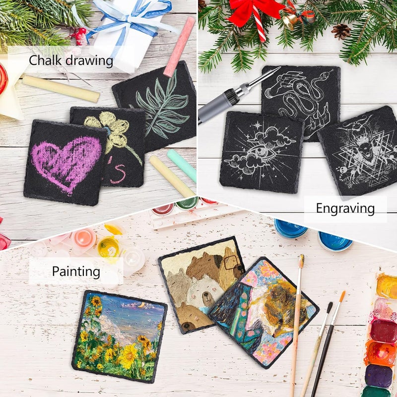 SIJDIEE 24 PCS Square Slate Drink Coasters Set, 4 Inch Laser Engraving Black Slate Stone Coasters with Anti-Scratch Bottom and Coaster Holder for Office Bar Kitchen Home Dinner Table Decor Supplies - Image 4