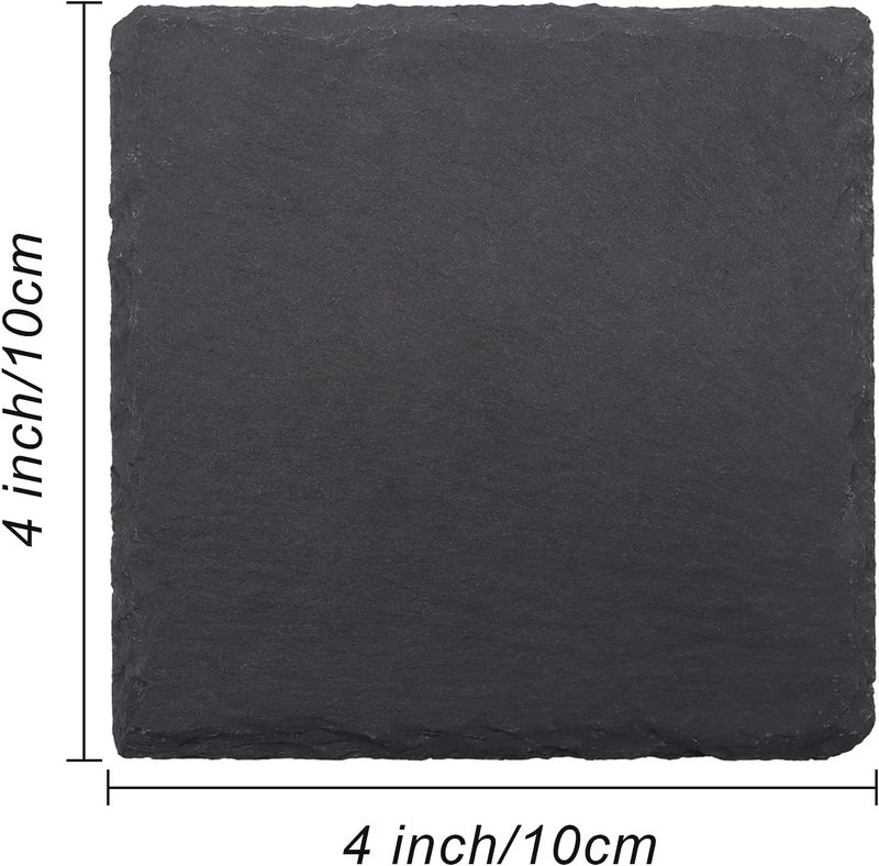 SIJDIEE 24 PCS Square Slate Drink Coasters Set, 4 Inch Laser Engraving Black Slate Stone Coasters with Anti-Scratch Bottom and Coaster Holder for Office Bar Kitchen Home Dinner Table Decor Supplies - Image 2