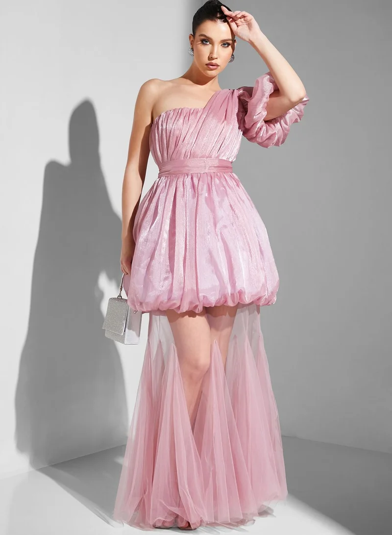 Iyra One Shoulder Balloon Sleeve Dress