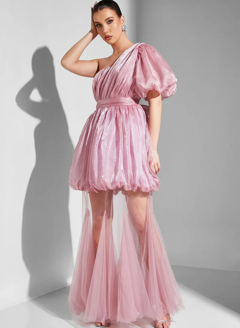 Iyra One Shoulder Balloon Sleeve Dress