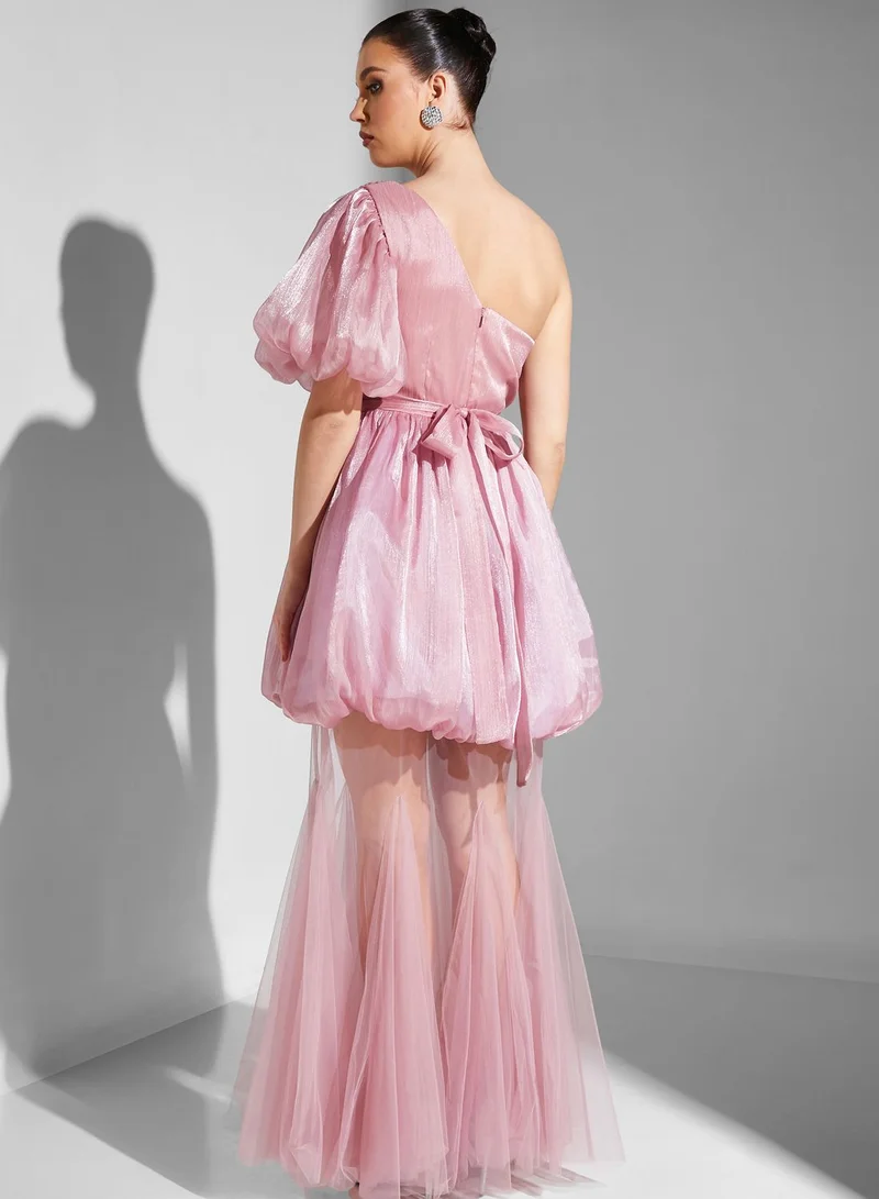 Iyra One Shoulder Balloon Sleeve Dress