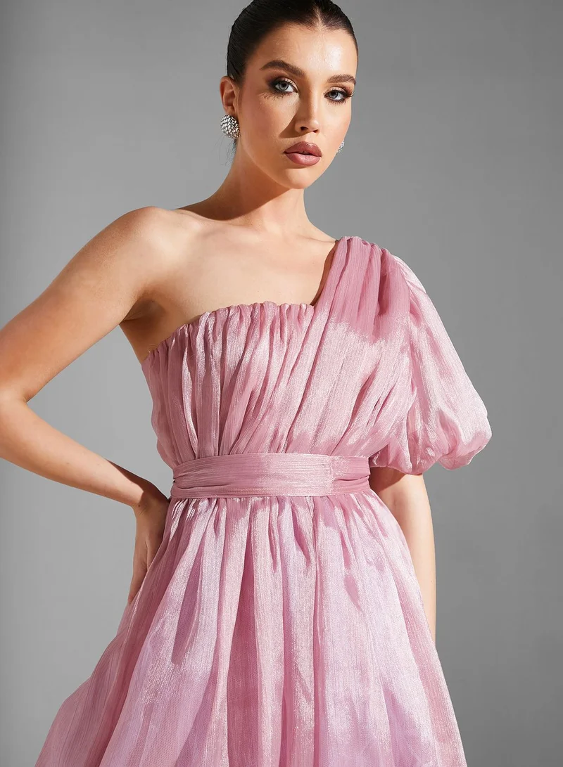 Iyra One Shoulder Balloon Sleeve Dress