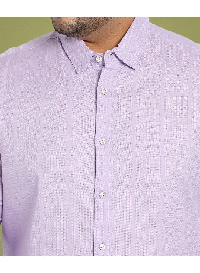 Instafab Plus Men's Lavender Self-Design Striped Shirt