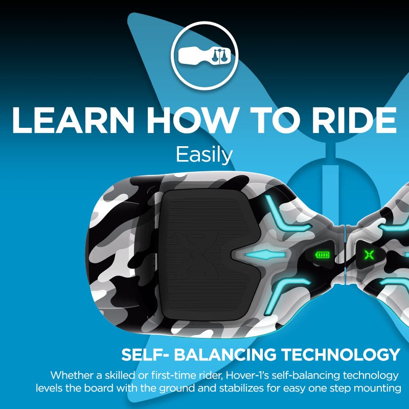 Hover-1 i100 Electric Hoverboard | 7MPH Top Speed, 6 Mile Range, 5HR Full-Charge, Built-In Bluetooth Speaker, Rider Modes: Beginner to Expert, Camo - Image 2