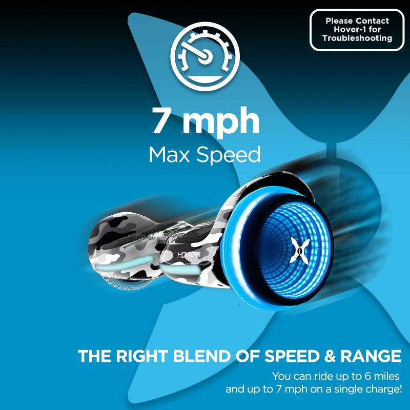 Hover-1 i100 Electric Hoverboard | 7MPH Top Speed, 6 Mile Range, 5HR Full-Charge, Built-In Bluetooth Speaker, Rider Modes: Beginner to Expert, Camo - Image 4