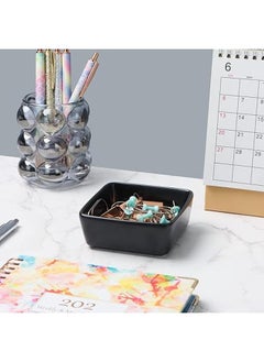 Generic Ceramic Paper Clip Holder for Desk Cute Paperclips Dispenser 3.5Inch Square Paper Clips Organizer Binder Clip Holder (Black Paper Clip Holder)  - Image 3