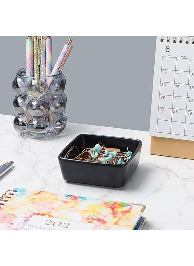 Generic Ceramic Paper Clip Holder for Desk Cute Paperclips Dispenser 3.5Inch Square Paper Clips Organizer Binder Clip Holder (Black Paper Clip Holder)  - Image 3