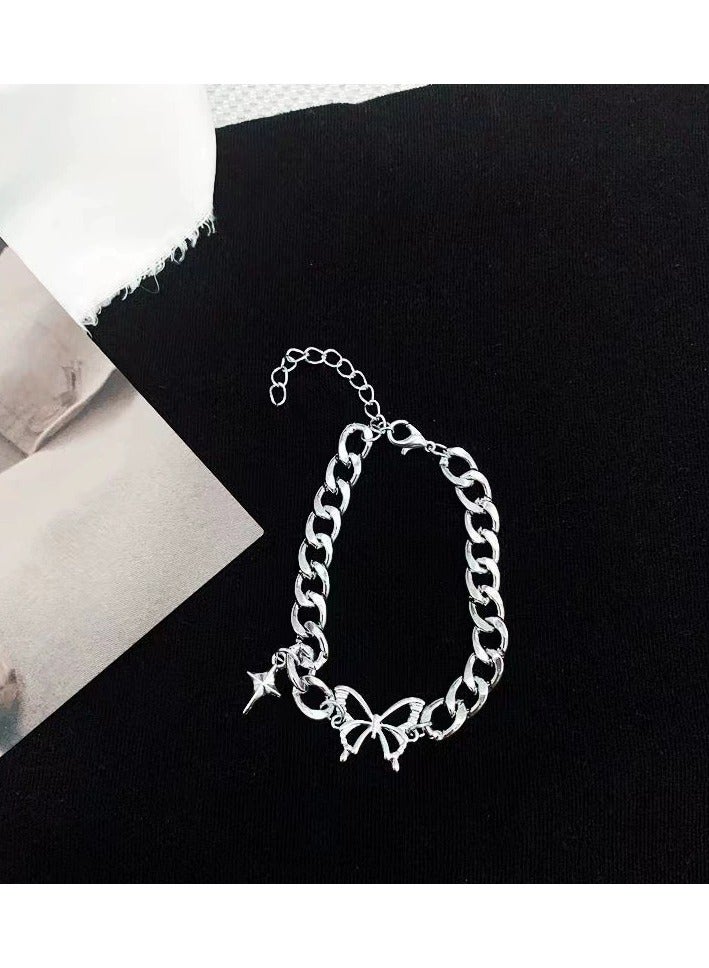 Goolsky Butterfly & Star Charm Cuban Chain Bracelet – Vintage Luxe Indie Design for Women - Image 1