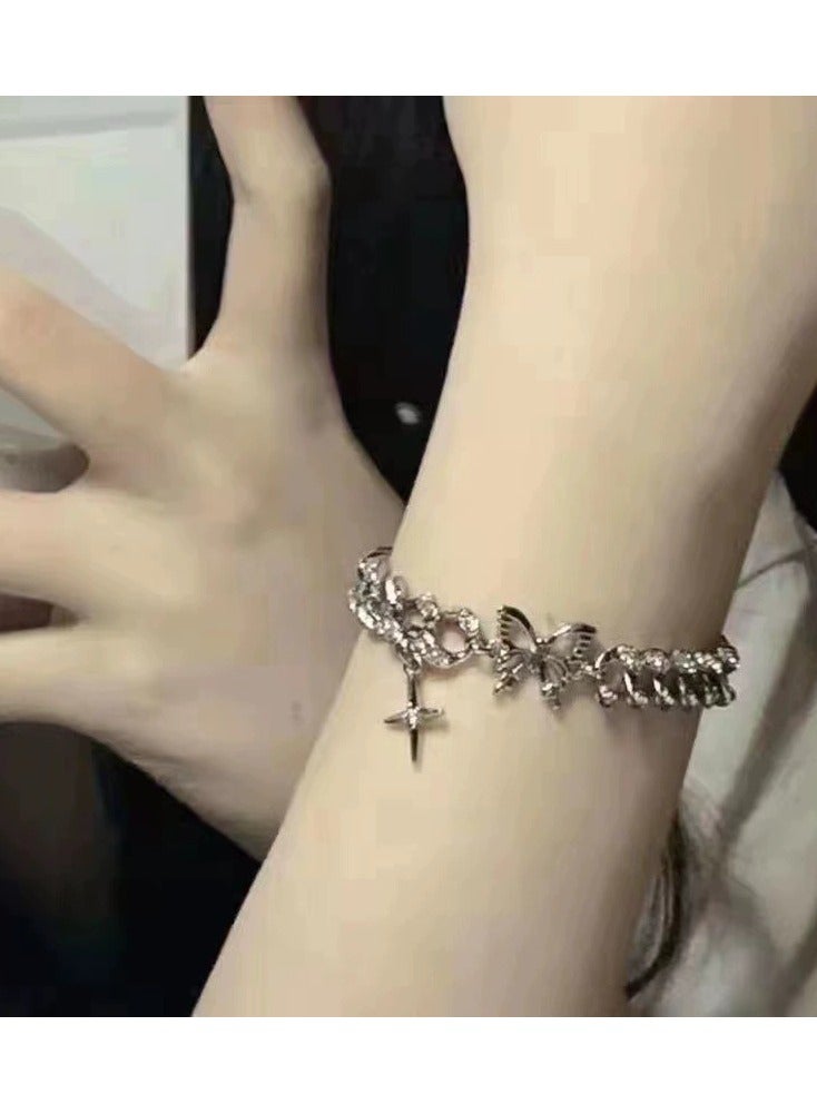 Goolsky Butterfly & Star Charm Cuban Chain Bracelet – Vintage Luxe Indie Design for Women - Image 2
