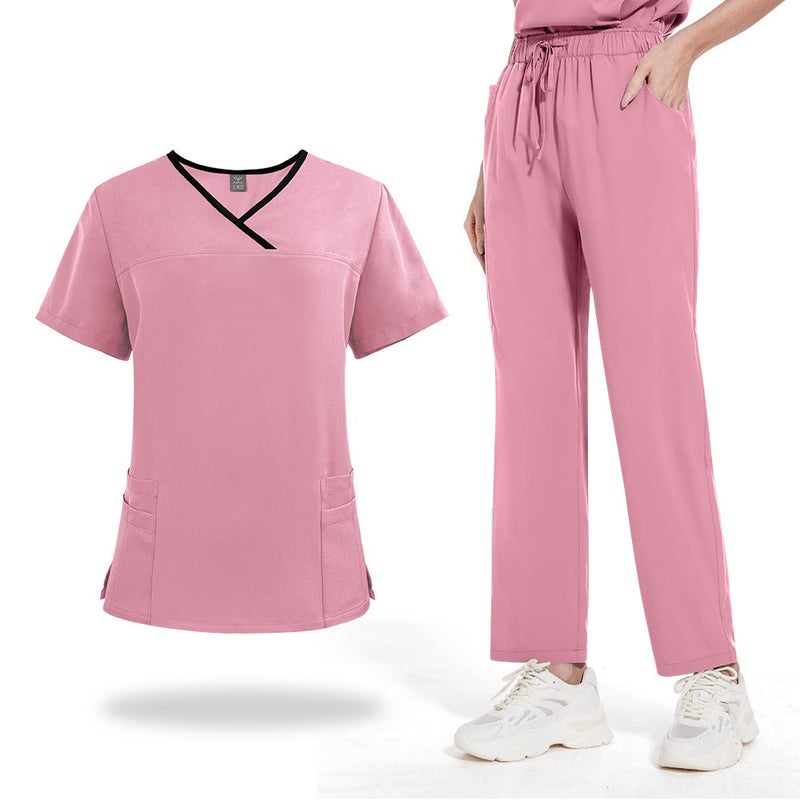 Color-Block Medical Scrub Set with Short Sleeve Top and Straight Leg Pants, Loose Fit for Men Women (Multiple Colors)