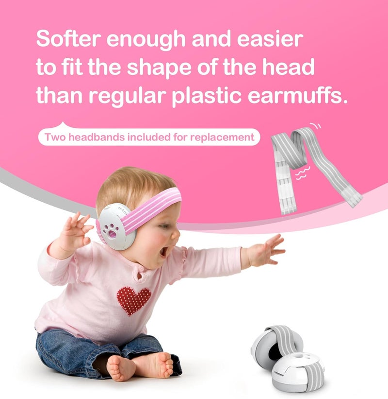 Hocazor HZ001 Baby Hearing Protection - CE & CPC Certified for Babies up to 36 Months - with Replacement Headband Baby Earmuffs Ear Protection for Airplane, Firework Show - White - Image 3