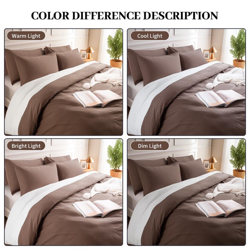 NEXHOME PRO Queen Duvet Cover Set, 100% Certified Organic Cotton with Washed Feel & Linen-Like Texture, Comfortable & Breathable, Home Bedding Set Dark Brown (No Comforter) 90" 90" - Image 2