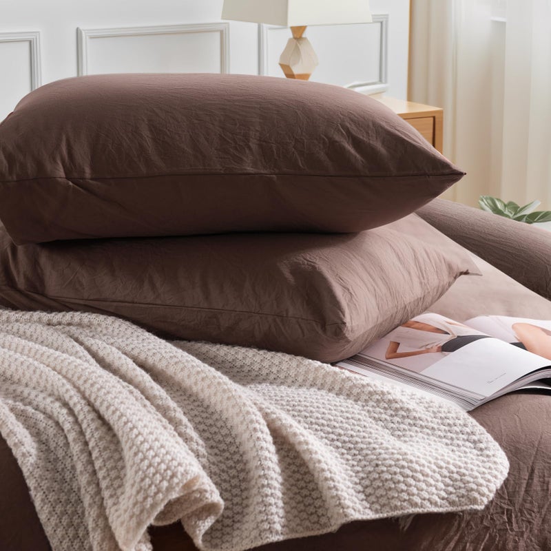 NEXHOME PRO Queen Duvet Cover Set, 100% Certified Organic Cotton with Washed Feel & Linen-Like Texture, Comfortable & Breathable, Home Bedding Set Dark Brown (No Comforter) 90" 90" - Image 5