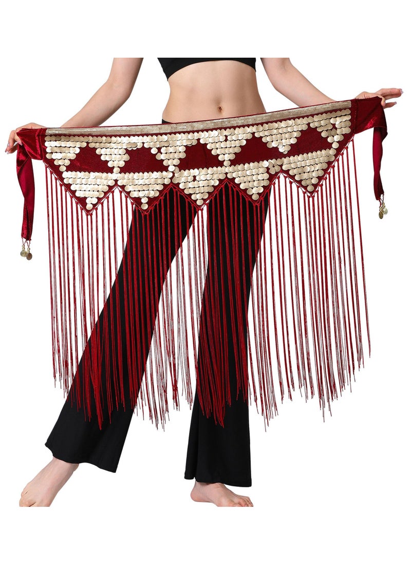 SYOSI - Womens Belly Dance Hip Scarf Tassel Skirt Fringe Wrap Rave Sequin for Costume Zumba Yoga Class Performance - Image 1