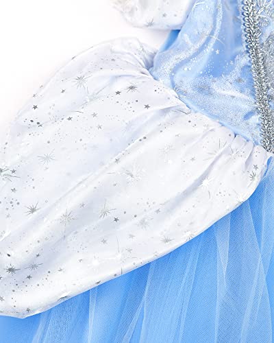 TYHTYM Cinderella Costumes Girl Dress Up Puffy Sleeves Pageant Party Halloween Fancy Ball Gown (6-7T, Blue) - Image 4