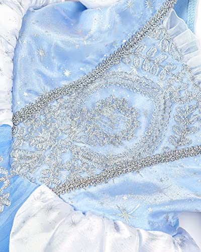 TYHTYM Cinderella Costumes Girl Dress Up Puffy Sleeves Pageant Party Halloween Fancy Ball Gown (6-7T, Blue) - Image 3