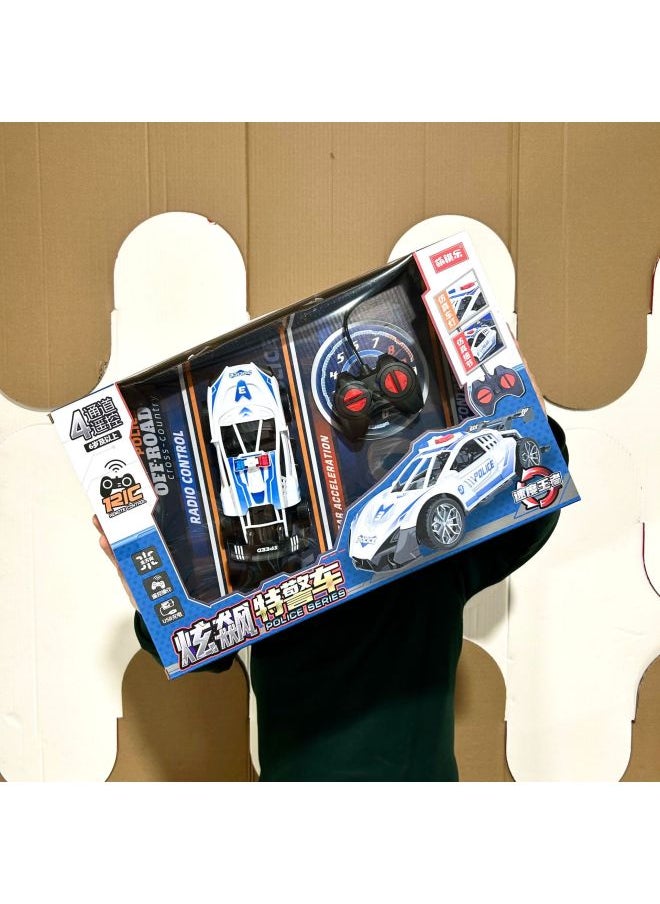 Boy Gift Box Five-way Remote Control Special Effects Twist Vacuum Wheel Children's Toy Car Agency Enrollment Points Renewal Gift-Color:9933-7 Four-way Remote Control Cool Special Police Racing Car  - Image 1