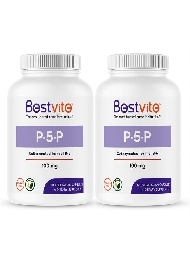 P-5-P 100mg (240 Vegetarian Capsules) (120 x 2) (CoEnzymated Form of B-6) - No Stearates - Vegan - Non GMO - Gluten Free
