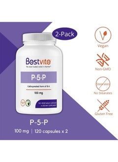 BESTVITE P-5-P 100mg (240 Vegetarian Capsules) (120 x 2) (CoEnzymated Form of B-6) - No Stearates - Vegan - Non GMO - Gluten Free  - Image 3