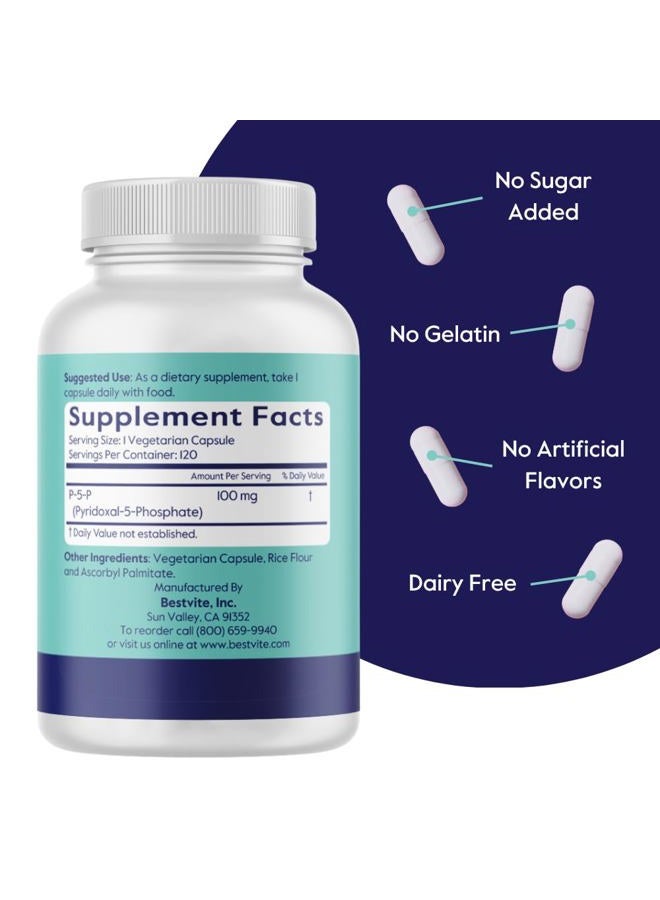 BESTVITE P-5-P 100mg (240 Vegetarian Capsules) (120 x 2) (CoEnzymated Form of B-6) - No Stearates - Vegan - Non GMO - Gluten Free - Image 3