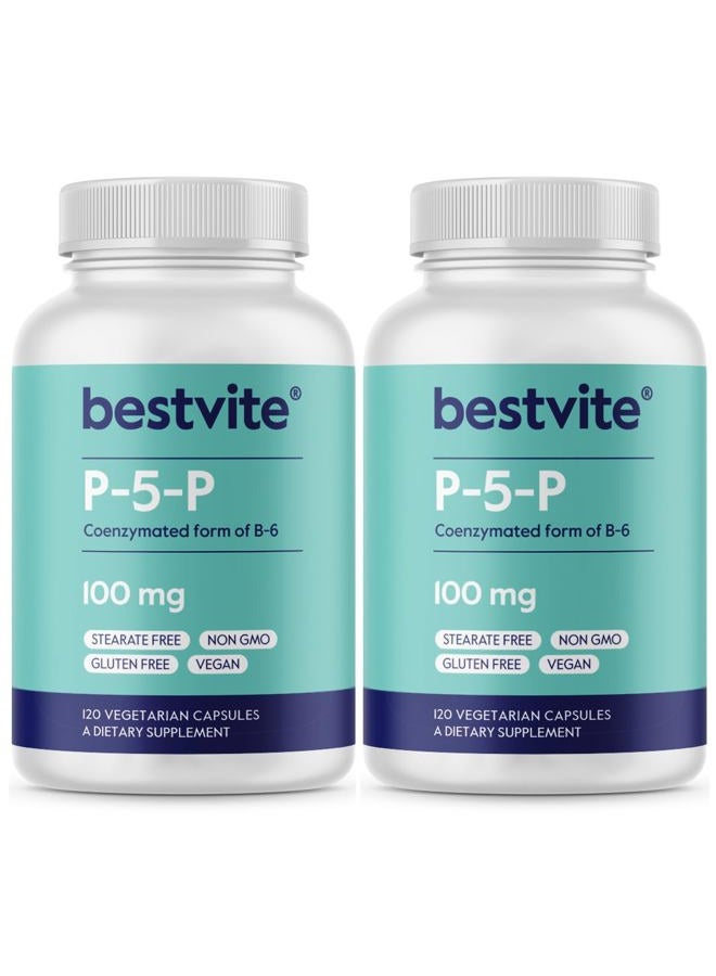 BESTVITE P-5-P 100mg (240 Vegetarian Capsules) (120 x 2) (CoEnzymated Form of B-6) - No Stearates - Vegan - Non GMO - Gluten Free - Image 1
