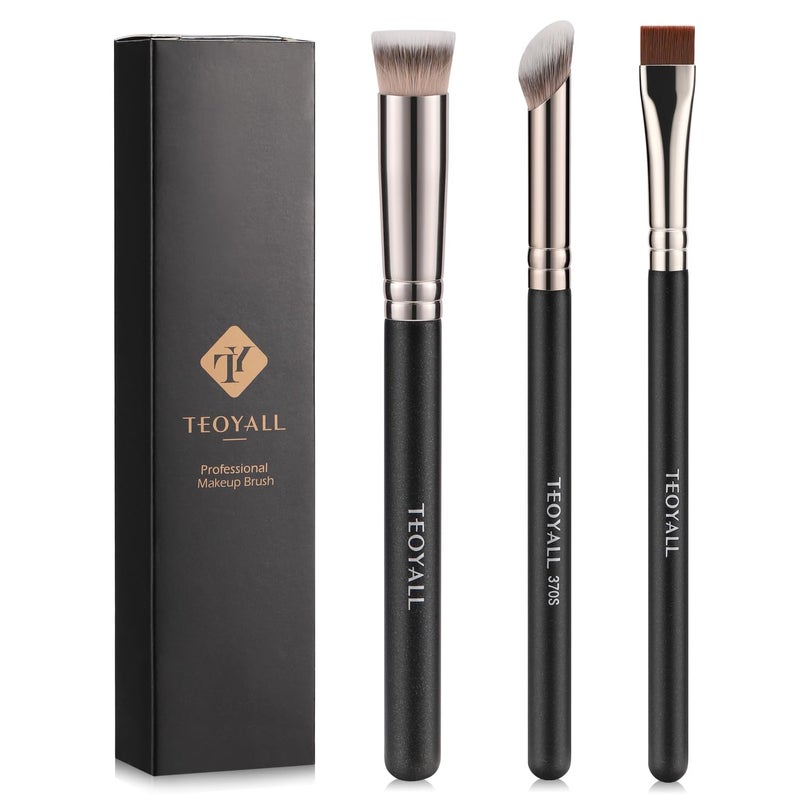 TEOYALL Concealer Brush Set, Flat Top Blush Brush, Angled Nose Contour Brush Ultra-Thin Eyeliner Eyebrow Brush for Flawless Finish (370S/Flat Top/Thin Flat) - Image 1