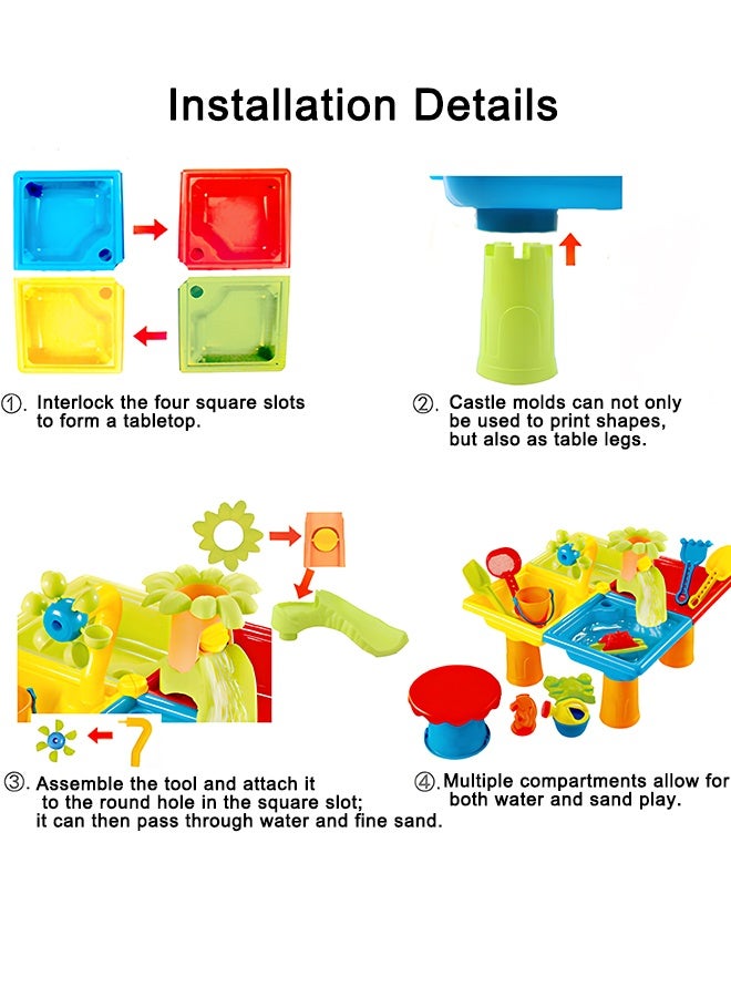 كويفلوكس ألعاب الشاطئ، مجموعة من 25 قطعة من ألعاب الشاطئ للأطفال مع قوالب ومجارف وطاولة متعددة الأقسام، ولعبة الرمل والماء مع مقعد بسيط، وألعاب أساسية للشاطئ في الهواء الطلق، ومجموعات بناء قلاع رملية صيفية - Image 4