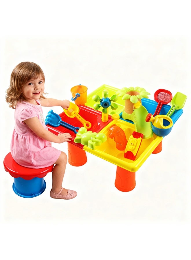 كويفلوكس ألعاب الشاطئ، مجموعة من 25 قطعة من ألعاب الشاطئ للأطفال مع قوالب ومجارف وطاولة متعددة الأقسام، ولعبة الرمل والماء مع مقعد بسيط، وألعاب أساسية للشاطئ في الهواء الطلق، ومجموعات بناء قلاع رملية صيفية - Image 3