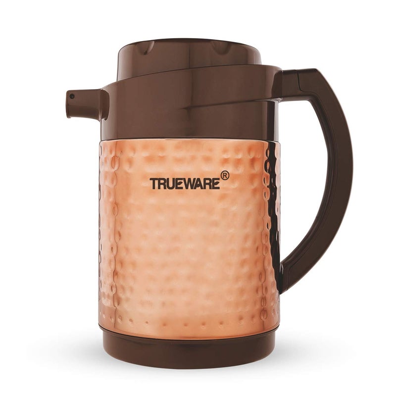 Trueware Trueware Phoenix Plus 800 Insulated Flask 750 Ml Insulated Tea Pot Kettle Thermos Water Jug Hot Cold LeakProof Lid Thermoware Food Grade Plastic 100 Stainless Steel Lightweight BPAFree Wide Mouth Design Ideal for Office Travel Copper Hammered Finish - Image 1