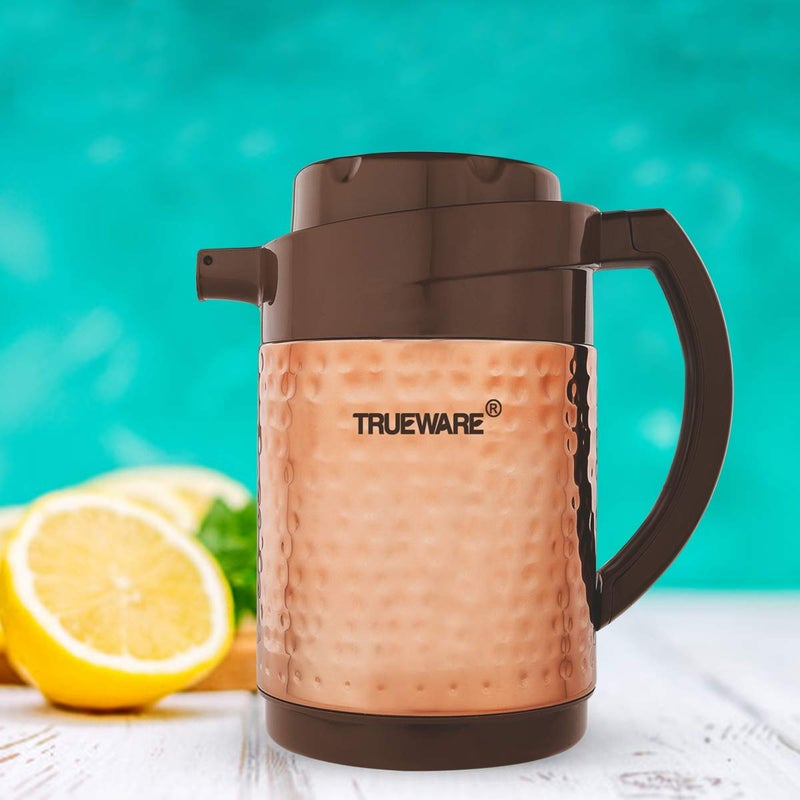 Trueware Trueware Phoenix Plus 800 Insulated Flask 750 Ml Insulated Tea Pot Kettle Thermos Water Jug Hot Cold LeakProof Lid Thermoware Food Grade Plastic 100 Stainless Steel Lightweight BPAFree Wide Mouth Design Ideal for Office Travel Copper Hammered Finish - Image 3