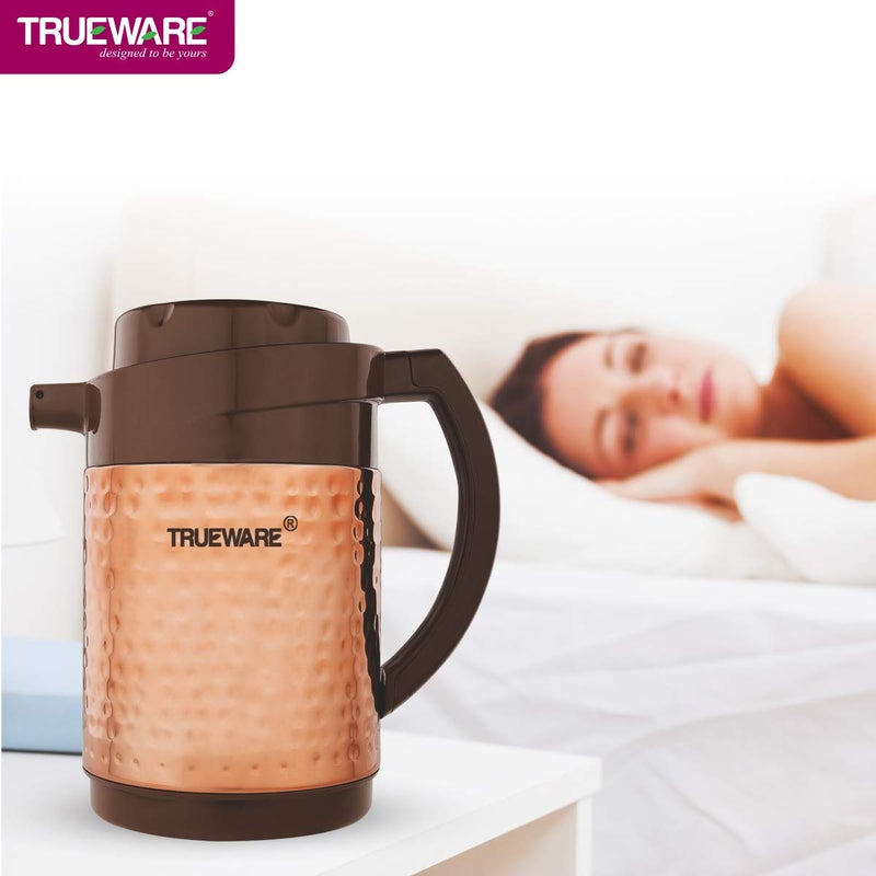Trueware Trueware Phoenix Plus 800 Insulated Flask 750 Ml Insulated Tea Pot Kettle Thermos Water Jug Hot Cold LeakProof Lid Thermoware Food Grade Plastic 100 Stainless Steel Lightweight BPAFree Wide Mouth Design Ideal for Office Travel Copper Hammered Finish - Image 4