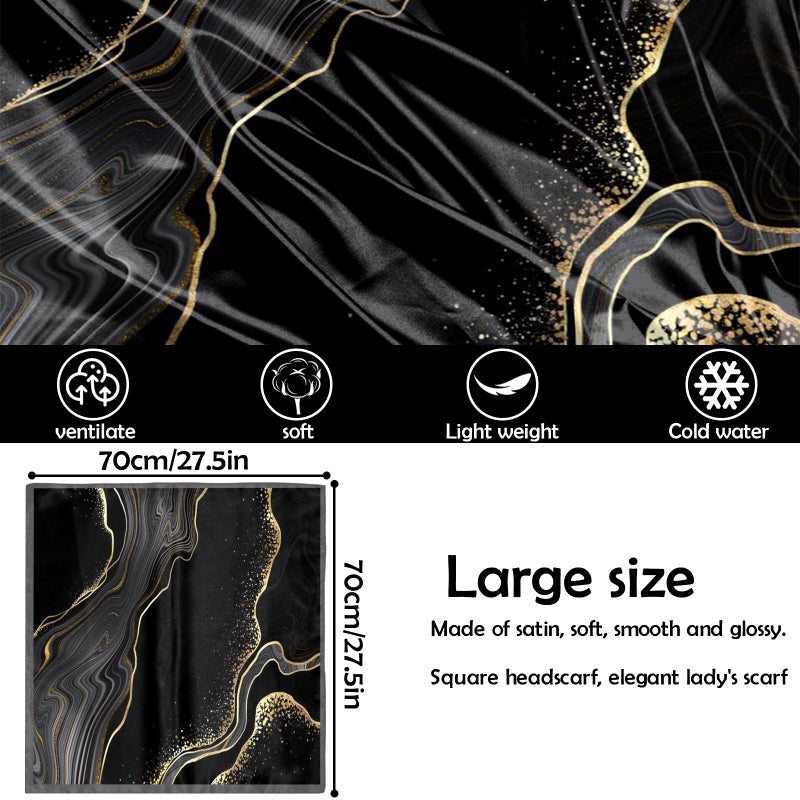 BHAHB Silk Feeling Scarf 27.5 Inches Large Square Satin Head Hair Wrap Sleeping Fashion Lightweight Cute Aesthetic Handbag Decoration for Women Girls-Black Marble - Image 2