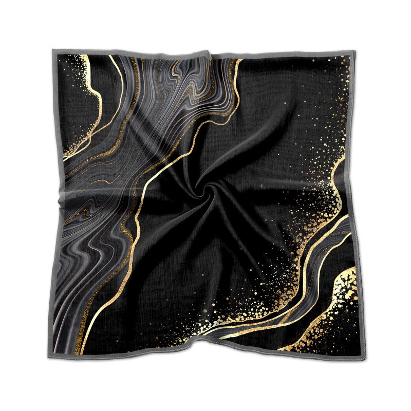 BHAHB Silk Feeling Scarf 27.5 Inches Large Square Satin Head Hair Wrap Sleeping Fashion Lightweight Cute Aesthetic Handbag Decoration for Women Girls-Black Marble - Image 1