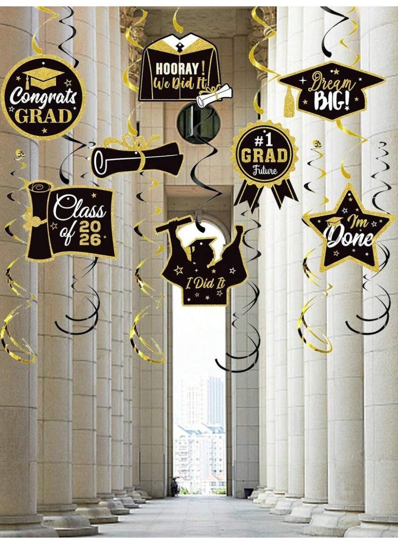 Graduation Party Hanging Decorations 2026 – Black and Gold Graduation Hanging Decor - Image 1