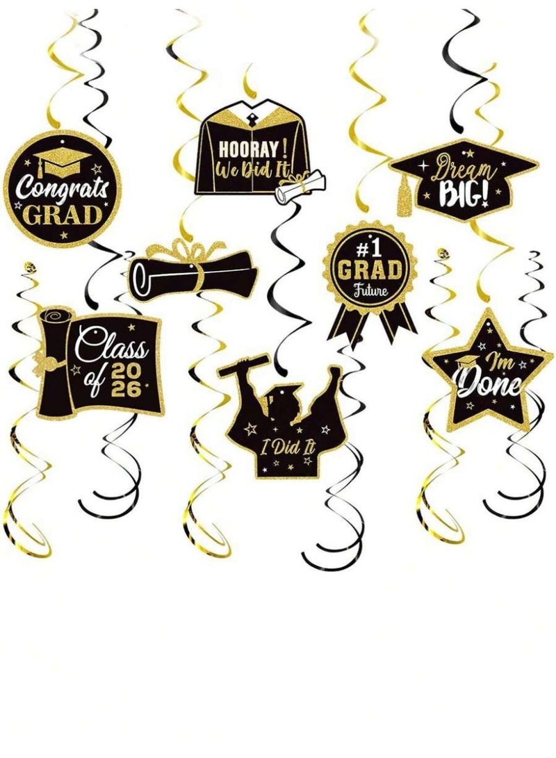 Graduation Party Hanging Decorations 2026 – Black and Gold Graduation Hanging Decor - Image 2