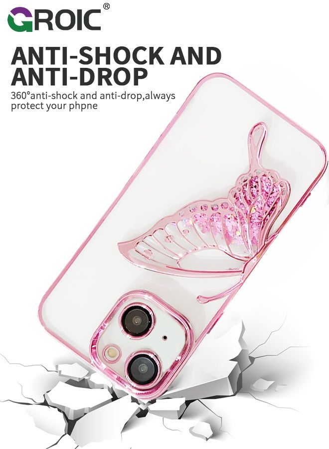 GROIC Designed for iPhone 15 6.1 Inches Case, Transparent Butterfly Quicksand Glitter Shell, Soft TPU Back with Soft Edge Slim Case Anti-Fingerprints Sanding Surface Shockproof Protective Cover - Image 4