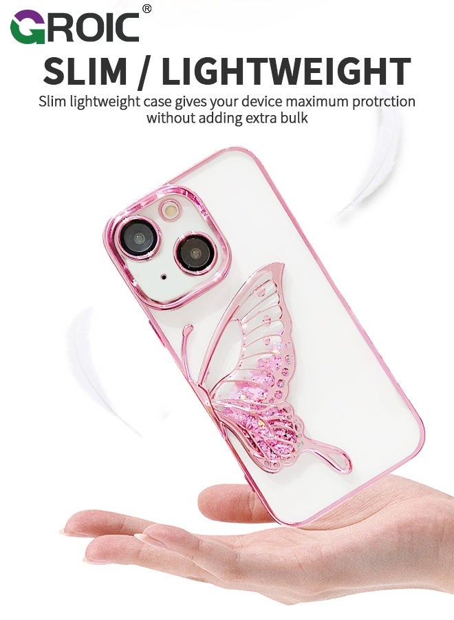 GROIC Designed for iPhone 15 6.1 Inches Case, Transparent Butterfly Quicksand Glitter Shell, Soft TPU Back with Soft Edge Slim Case Anti-Fingerprints Sanding Surface Shockproof Protective Cover - Image 3