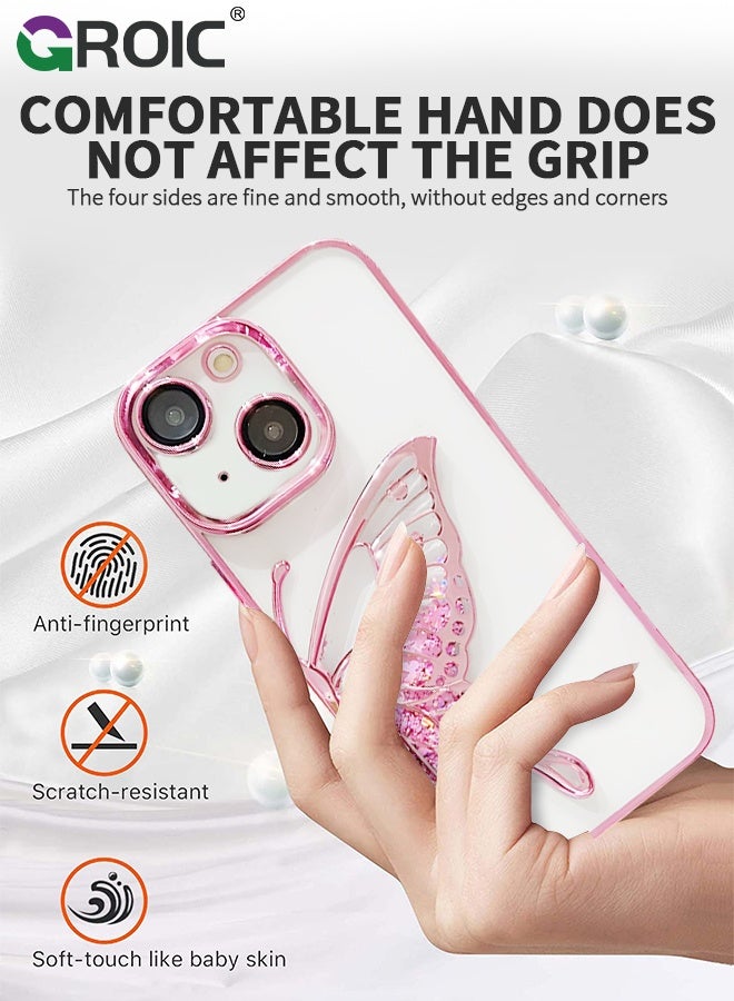GROIC Designed for iPhone 15 6.1 Inches Case, Transparent Butterfly Quicksand Glitter Shell, Soft TPU Back with Soft Edge Slim Case Anti-Fingerprints Sanding Surface Shockproof Protective Cover - Image 2