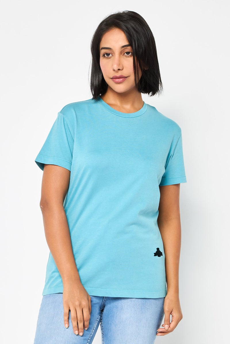 Replay Women Crew Neck Short Sleeve Brand Logo Top, Powder Blue - Image 1