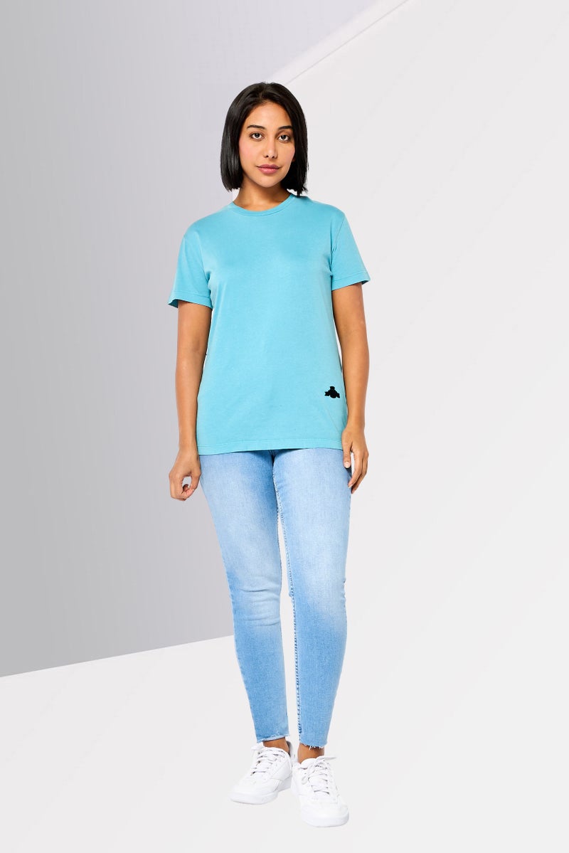 Replay Women Crew Neck Short Sleeve Brand Logo Top, Powder Blue - Image 2